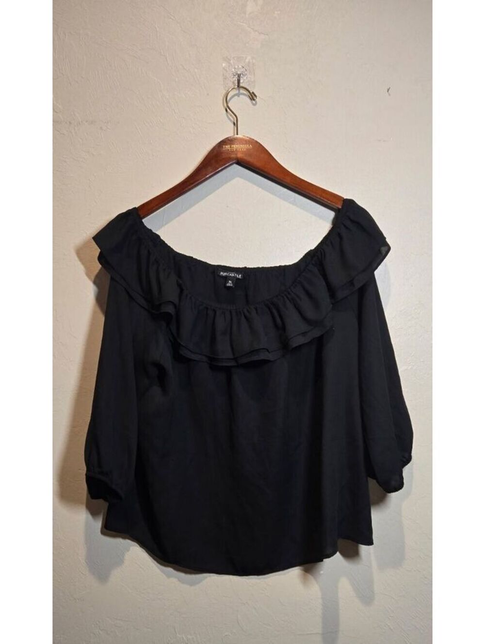 J.Crew Mercantile Black Off-the-Shoulder Ruffle Blouse XL